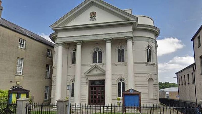A brick was thrown at the front door of First Lurgan Presbyterian Church. Pic from Google 