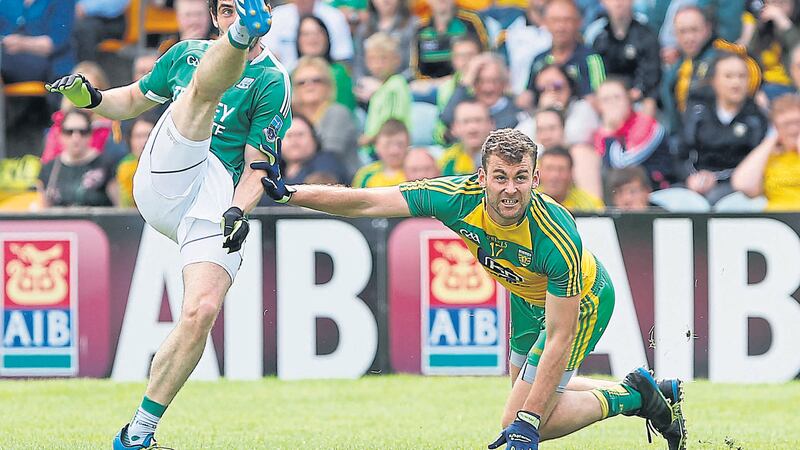 &nbsp;Donegal&rsquo;s Eamon McGee takes on Fermanagh&rsquo;s Marty O&rsquo;Brien in the Ulster SFC quarter-final at Ballybofey earlier this month<br /> Picture by Colm O'Reilly