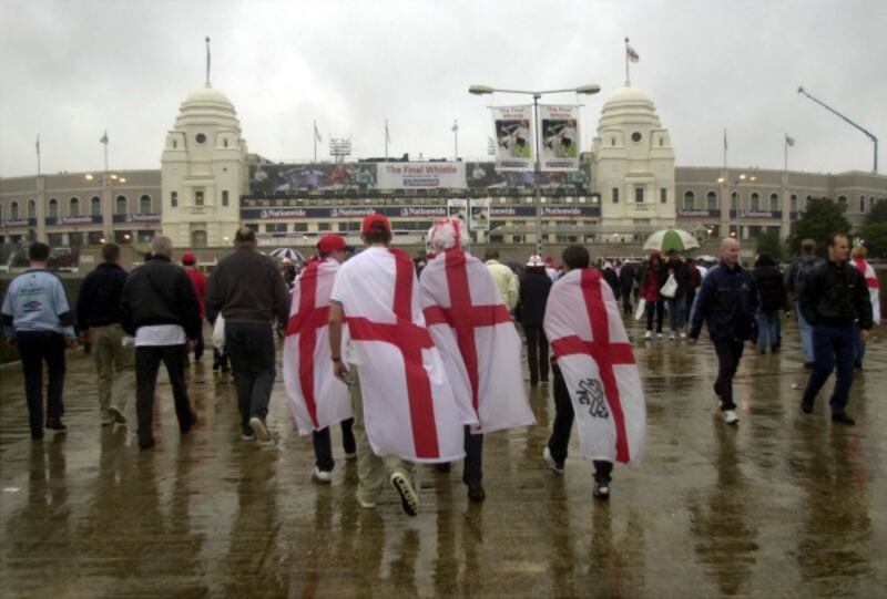 England fans make their way to the old Wembley Stadium