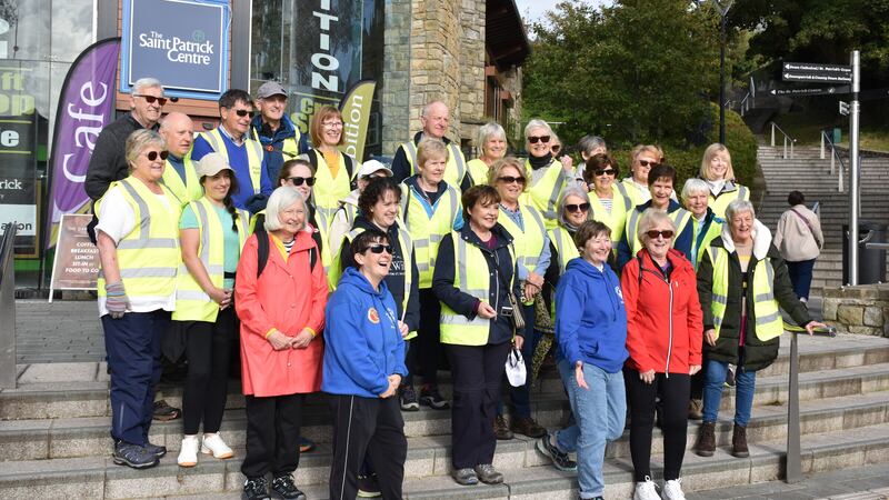 Dana with other pilgrims outside St Patrick Centre in Downpatrick 