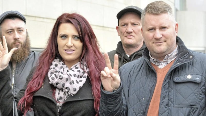 Jayda Fransen, left and Paul Golding (right) at an earlier hearing at Belfast laganside court. Picture by Pacemaker. 
