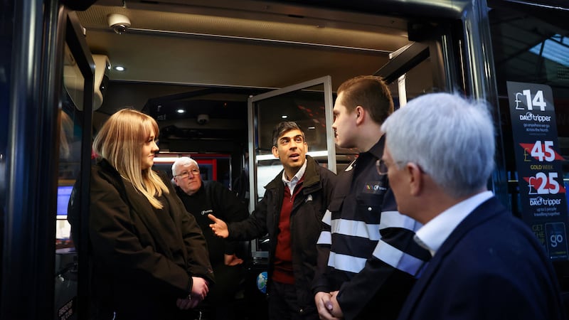 Prime Minister Rishi Sunak visited a bus depot in Harrogate, North Yorkshire