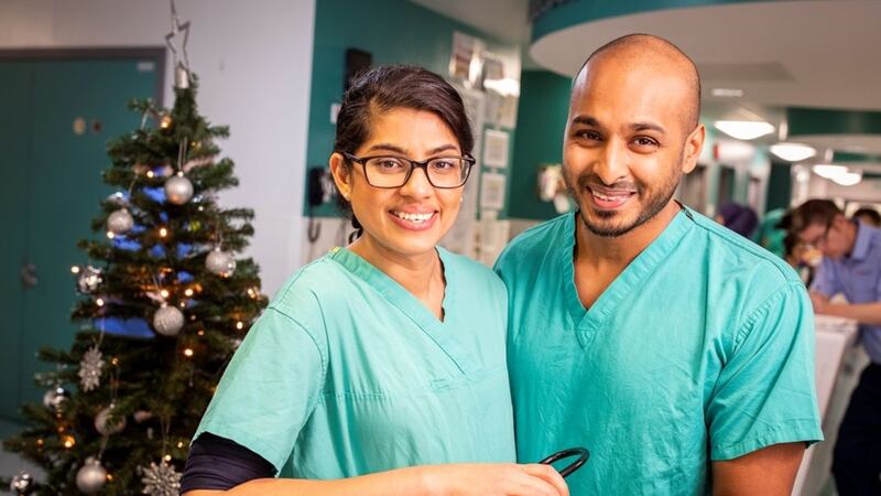 Anushka Saroop-Ramoutar and Deven Ramoutar will be working in the emergency department at the Royal Free Hospital over Christmas.