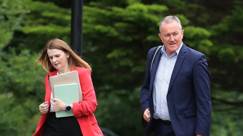 Sinn Fein MLA’s Caoimhe Archibald and Conor Murphy arrive at Stormont Castle, east Belfast, for a meeting with the head of the Northern Ireland Civil Service, Jayne Brady (Liam McBurney/PA)