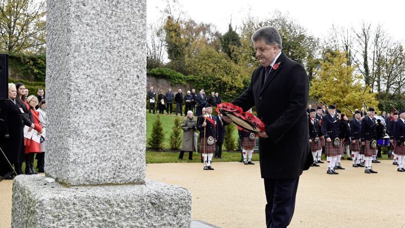Head of the Northern Ireland Prison Service, Ronnie Armour, laying a wreath in memory of the 32 prison officers who lost their lives. Picture by Michael Cooper 