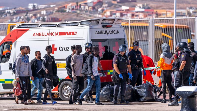 Migrants arrive at Puerto del Rosario on the Canary island of Fuerteventura (AP)