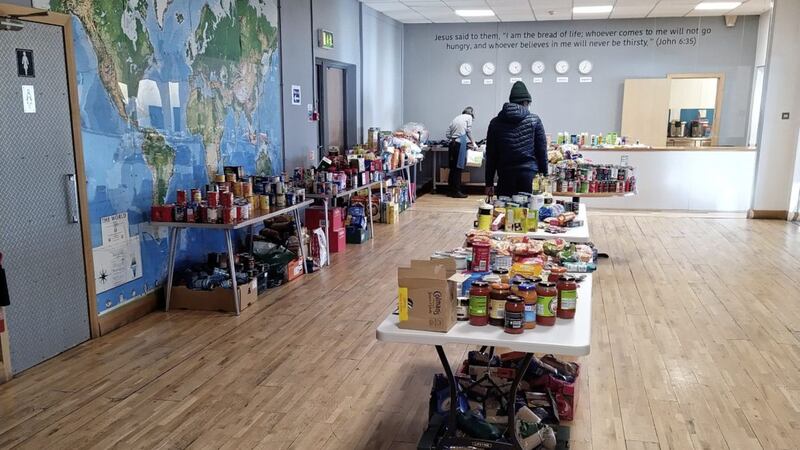 Food ready for distribution at the International Meeting Point centre on Lisburn Road in south Belfast 