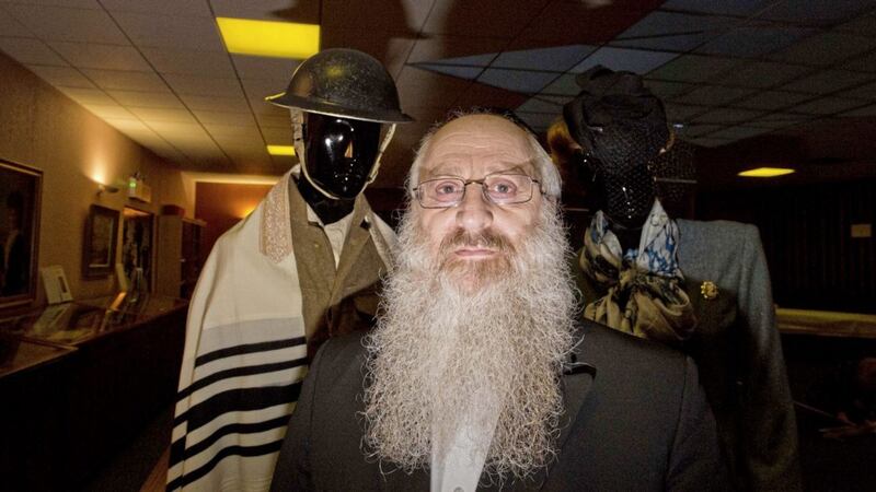 Rabbi Davis Singer at an exhibition about Jewish service men who served in the world wars. Picture by Mark Marlow 