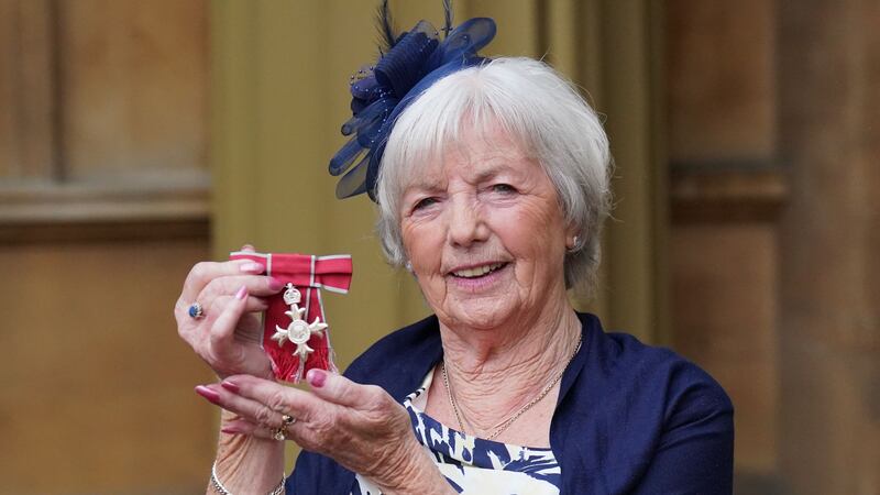 Campaigner for Helen’s Law Marie McCourt with her MBE at an investiture ceremony at Buckingham Palace (Jonathan Brady/PA)