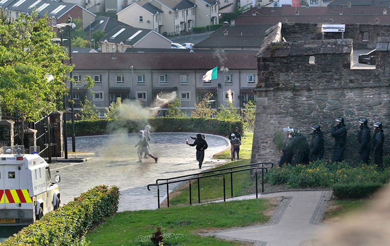&nbsp;Youths throwing petrol bombs in Derry's Bogside last week. Picture by Margaret McLaughlin
