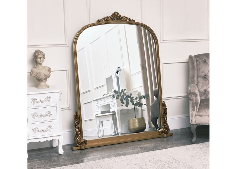 Melody Maison Large Arch Antique Gold Ornate Overmantle Mirror – 152cm x 128cm, £219.95, Melody Maison