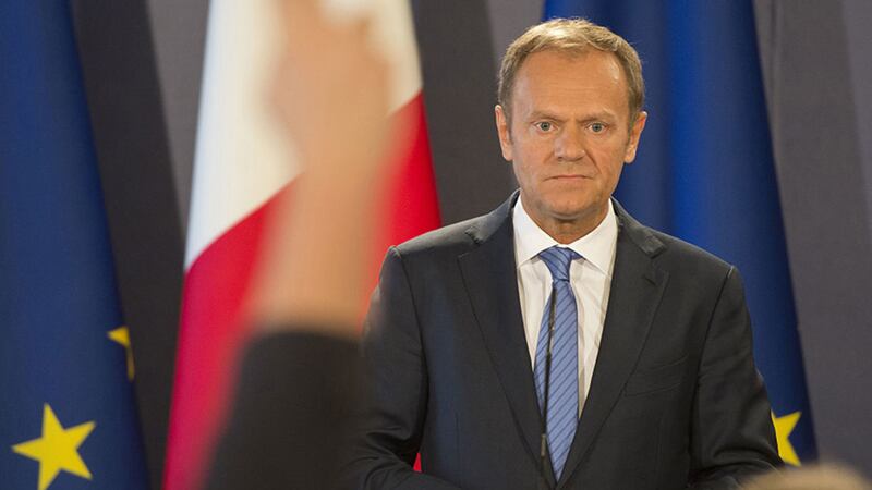 President of the European Council Donald Tusk attends a joint press conference in Valletta, Malta, Friday, March 31, 2017. Mr Tusk insisted Friday after a meeting in Malta that Britain's withdrawal from the bloc must come ahead of any new relationship regarding trade&nbsp;