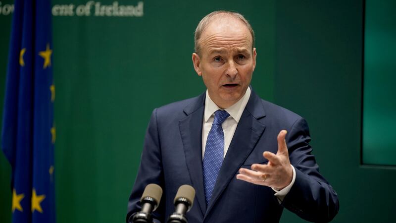 Tanaiste Micheal Martin speaking at Government Buildings, Dublin as the Irish Government is to announce hundreds of millions of euro in funding for cross-border projects. Picture date: Tuesday February 20, 2024.