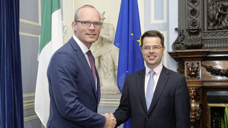 Foreign affairs minister Simon Coveney welcomes Secretary of State James Brokenshire to a meeting at the Department of Foreign Affairs in Dublin. Picture by Niall Carson/PA Wire 