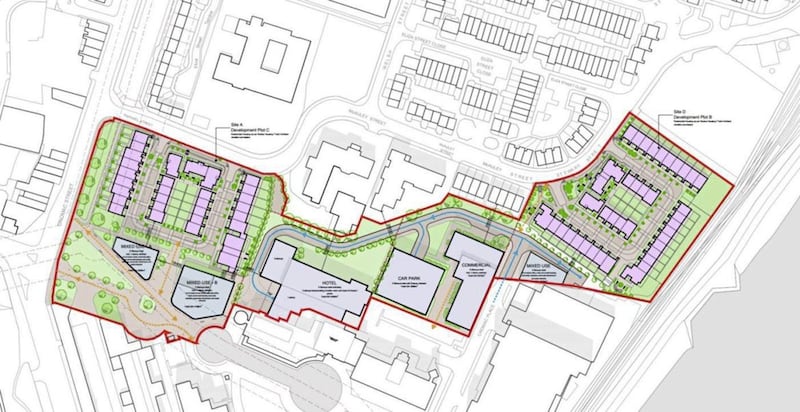 Map showing the proposed layout of the Gasworks regeneration scheme. 