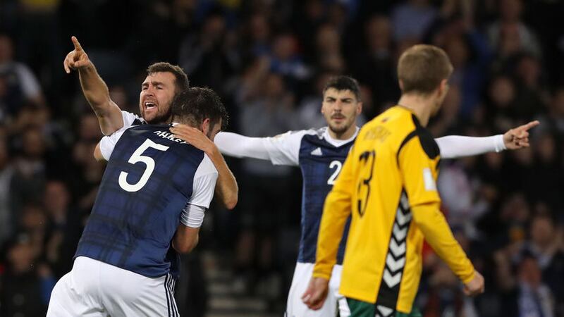 Scotland's James McArthur celebrates scoring the equaliser against Lithuania in Saturday's Fifa World Cup qualifier at Hampden Park<br />Picture by PA&nbsp;