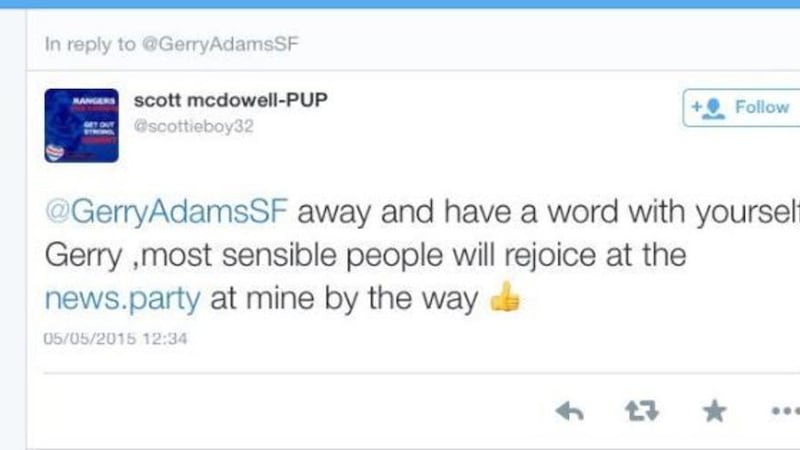 PUP representative Scott McDowell&#39;s tweet about the murder of senior republican Gerard &#39;Jock&#39; Davison. 