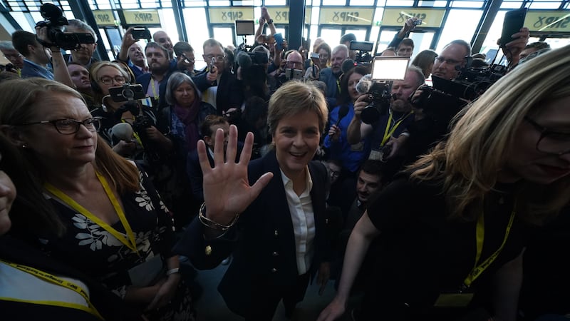 Former first minister Nicola Sturgeon insisted her presence at the SNP annual conference would not undermine her successor Hmza Yousaf (Andrew Milligan/PA)