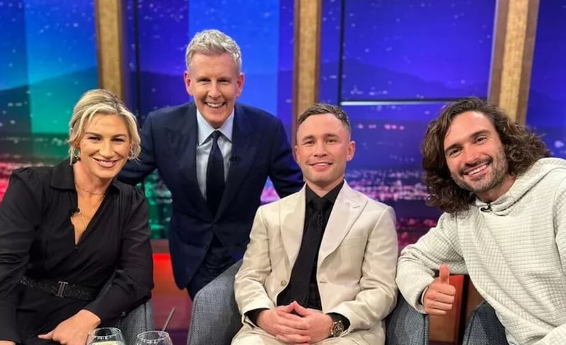 Nina Carberry, Carl Frampton and Joe Wicks on the Late Late Show with Patrick Kielty. Picture from RTÉ