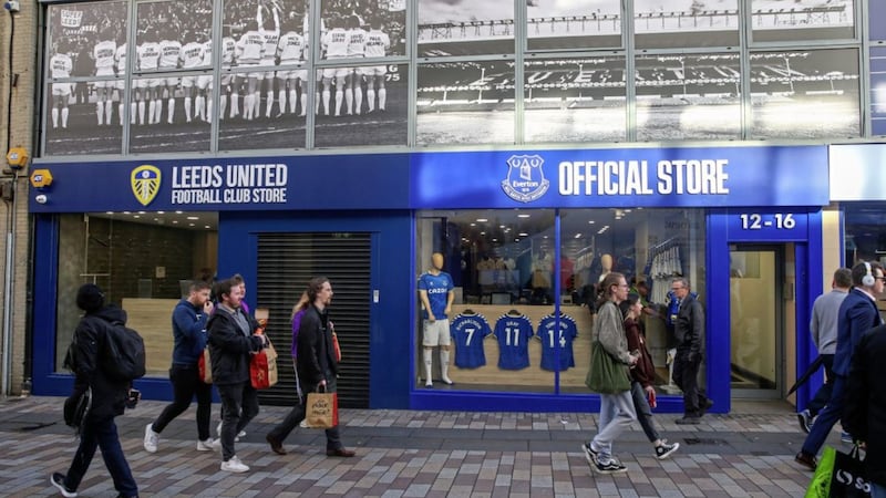Leeds United and Everton&#39;s new shared retail unit on Castle Lane, Belfast. Picture by Mal McCann. 