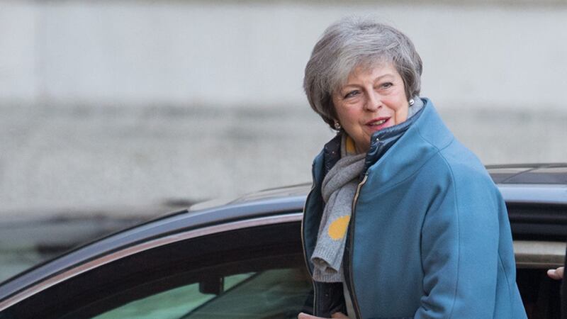 British prime minister Theresa May arrives at the rear entrance of Downing Street, London, after spending the weekend in her Maidenhead constituency&nbsp;