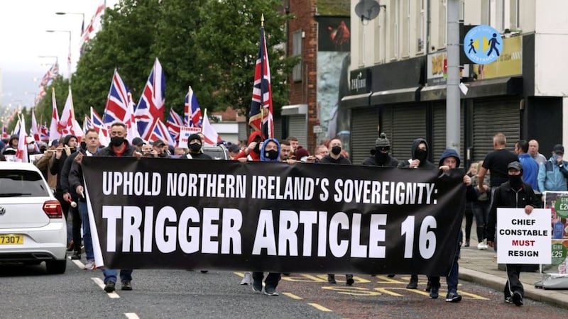 Loyalists during a September rally in east Belfast against the Northern Ireland Protocol. File picture by Peter Morrison, Press Association 