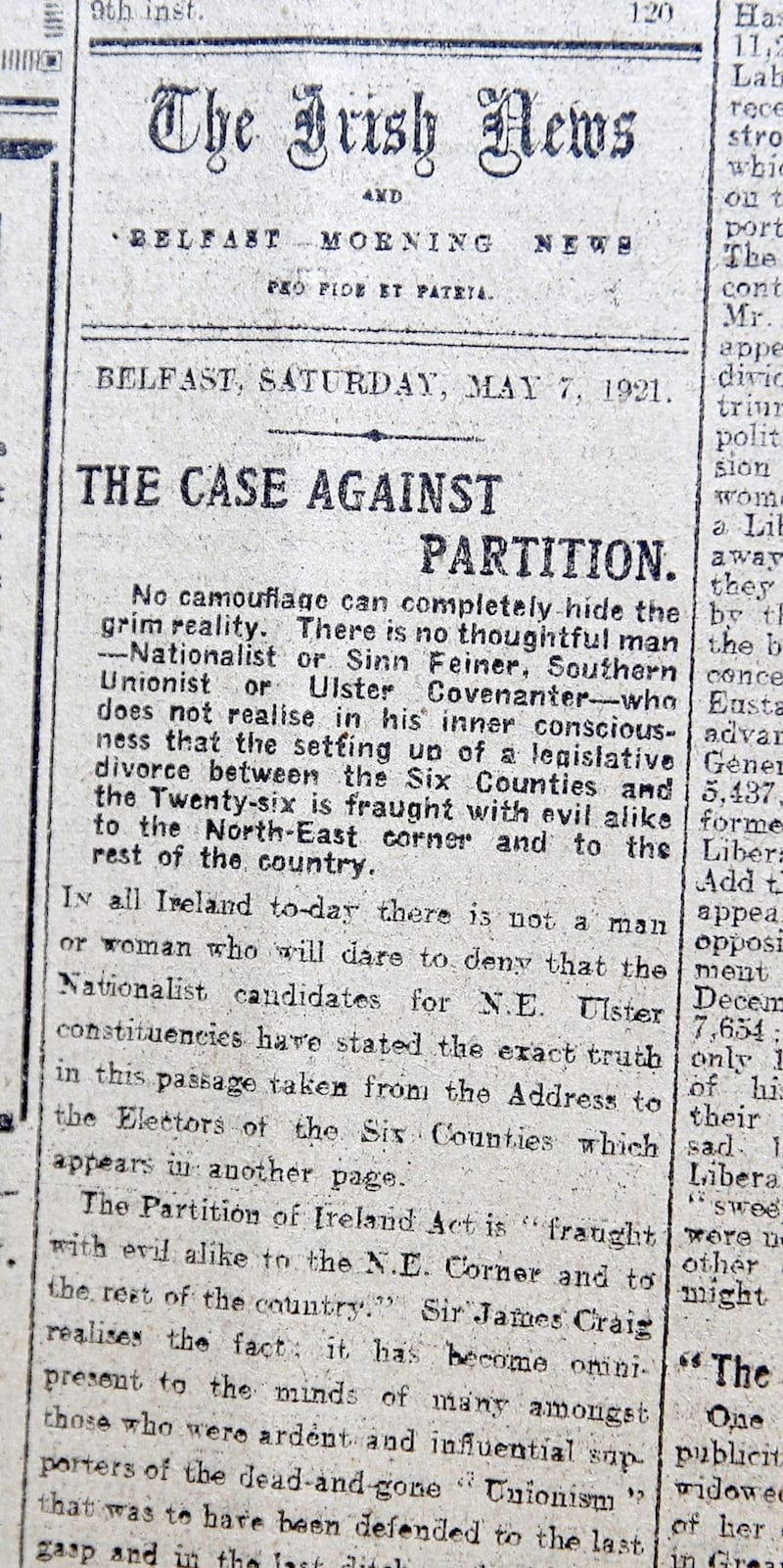 An Irish News article stating the case against partition 