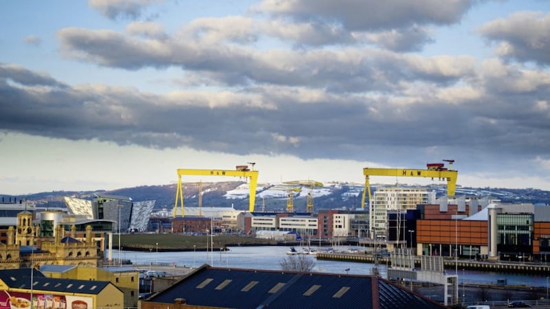 The famous Samson and Goliath cranes at the Harland and Wolff shipyard 