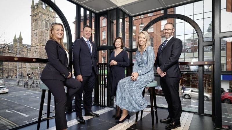 L-R: Carson McDowell partners Francesca Lowry, Roger McMillan, Neasa Quigley, Sarah Cochrane and Cathal O&rsquo;Neill. 