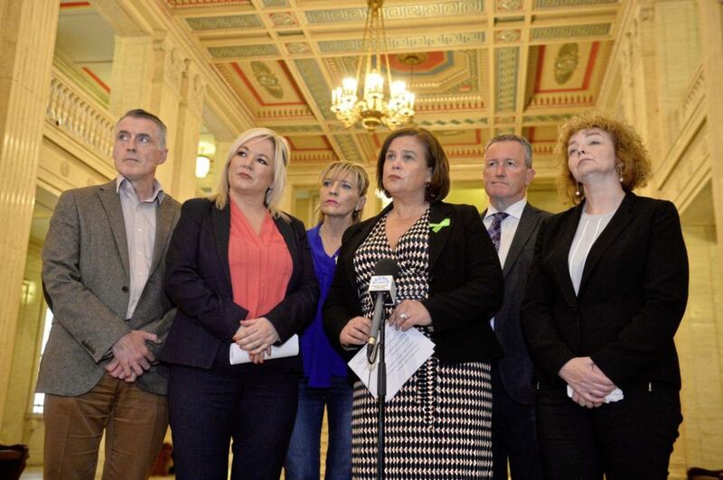 Sinn Fein leader Mary Lou McDonald speaks to the media at Stormont after parties held talks in May. Picture by Mark Marlow 