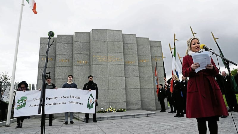 Sinn F&eacute;in&#39;s northern leader Michelle O&#39;Neill makes a speech at the Easter commemoration in Glasnevin Cemetery, Dublin to mark the 101st anniversary of the 1916 Easter Rising PICTURE: Brian Lawless/PA 