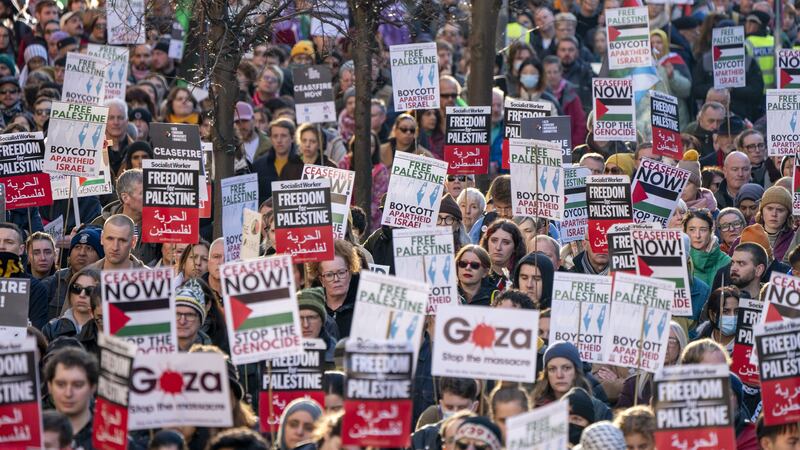 The pro-Palestine rally took place on Glasgow’s Buchanan Street (Jane Barlow/PA)