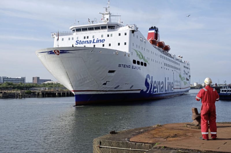 The Stena Europe vessal at the Harland and Wolff shipyard. 