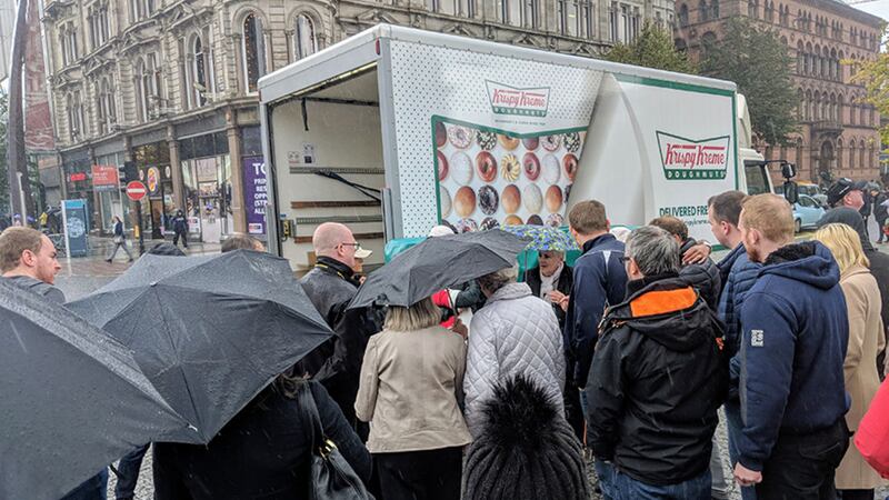 A Krispy Kreme van parked outside Belfast City Hall quickly moved on once council officials got involved