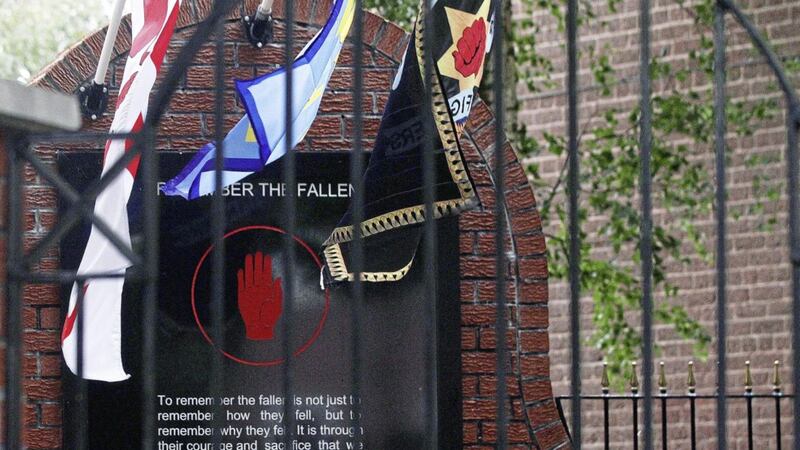 Paramilitary flags on the memorial on Candahar Street in south Belfast on Tuesday. Picture by Matt Bohill 