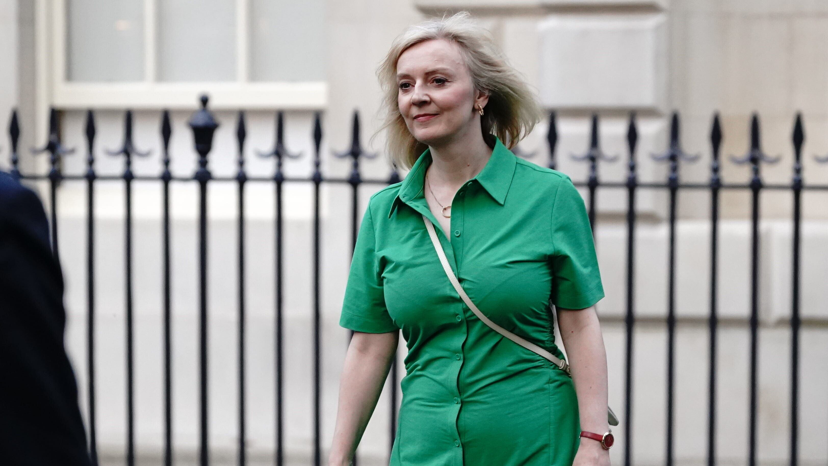 Former prime minister Liz Truss leaves the Rupert and Lachlan Murdoch annual party at Spencer House, St James’ Place in London. Picture date: Thursday June 22, 2023.