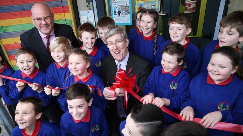 Minister John O&#39;Dowd at the official opening of the new Gaelscoil Ghleann Darach in Crumlin. Picture by Mal McCann. 