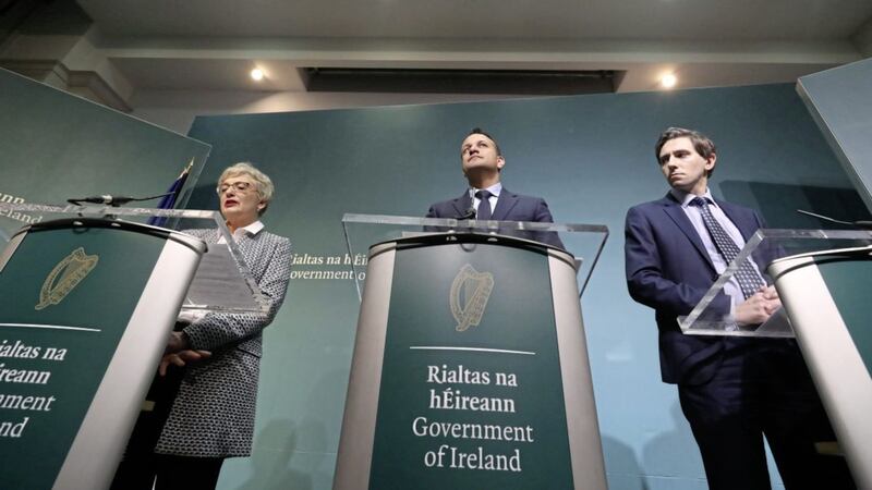 Pictured left to right, minister for children and youth affairs Katherine Zappone, Taoiseach Leo Varadkar and minister for health Simon Harris brief the media last month on the government&#39;s plans for a referendum on Ireland&#39;s abortion laws. Picture by Niall Carson/PA Wire 