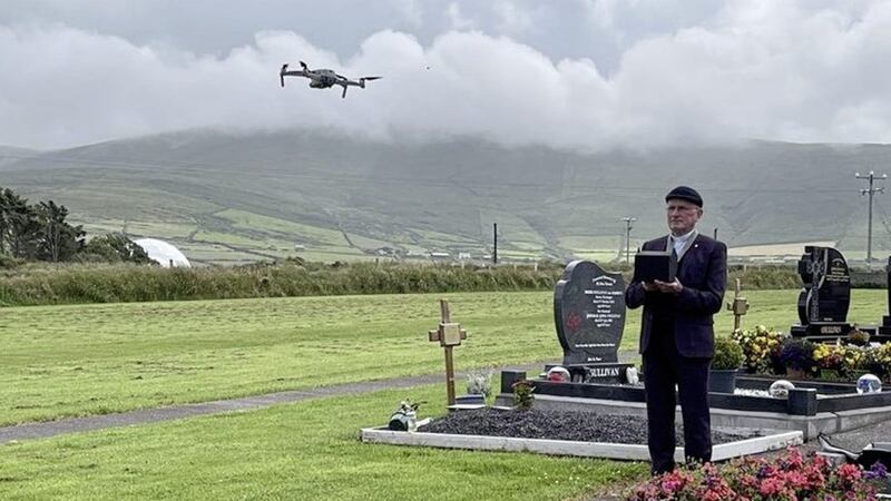 Co Kerry priest Fr Patsy Lynch with his drone. Picture courtesy of RT&Eacute; 