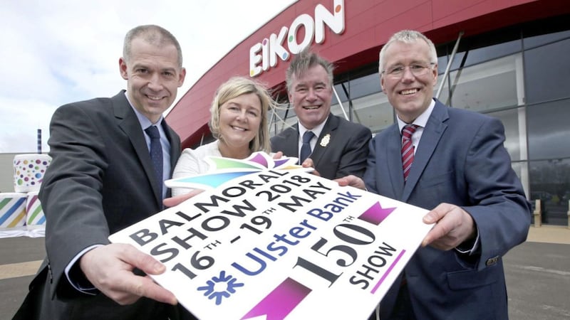 Launching the 150th Balmoral Show in partnership with Ulster Bank is Ulster Bank Commercial Director, Nigel Walsh; RUAS Operations Manager, Rhonda Geary; RUAS Chief Executive, Alan Crowe and Ulster Bank Head of Northern Ireland, Richard Donnan. 