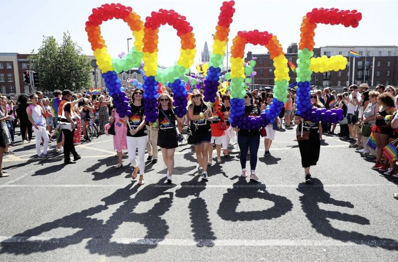 People take part in the Pride Parade in Dublin. Picture by Brian Lawless, Press Association