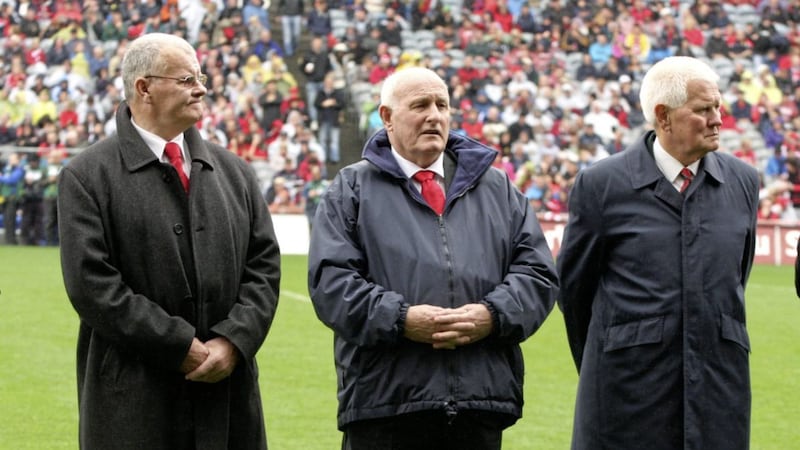 James McCartan (left) pictured with Paddy Doherty and Tony Hadden at Croke Park in 2010 Picture by Tony Bagnall 