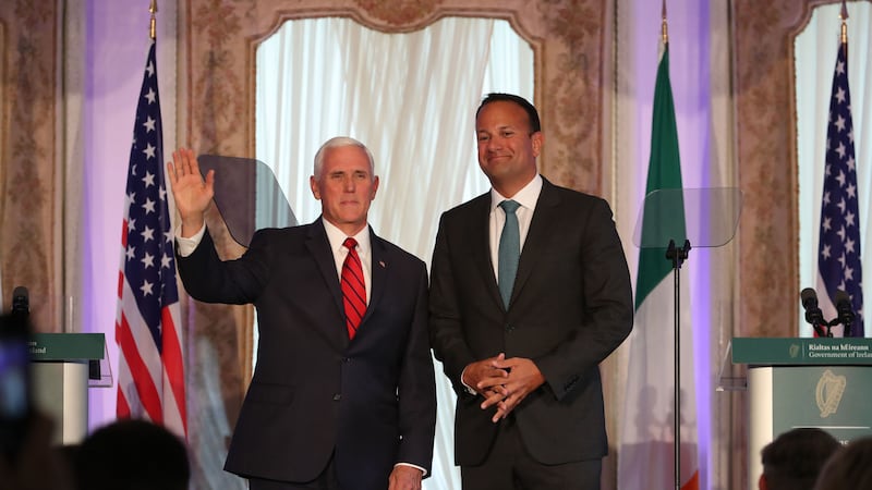 US Vice President Mike Pence during a joint news conference with Taoiseach Leo Varadkar at Farmleigh House in Dublin.&nbsp;Liam McBurney/PA Wire