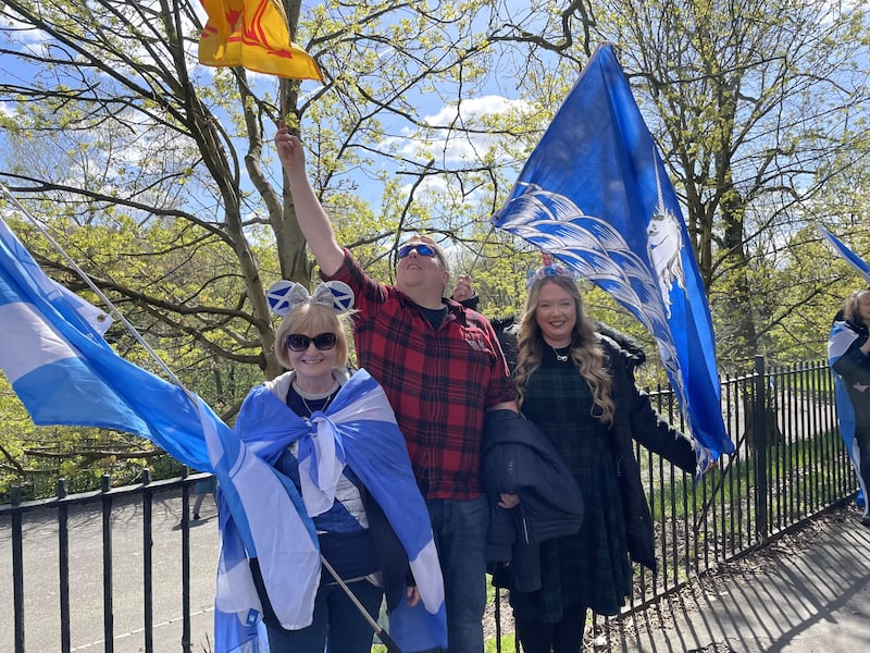 Supporters of Scottish independence at the Believe in Scotland march .