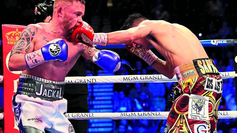 &nbsp;CRUZ MISSILE: Leo Santa Cruz lands a left jab on Carl Frampton during their absorbing WBA featherweight title fight in Las Vegas on Saturday night. Santa Cruz avenged his previous loss to &lsquo;the Jackal&rsquo; with a win on points. Picture by PressEye