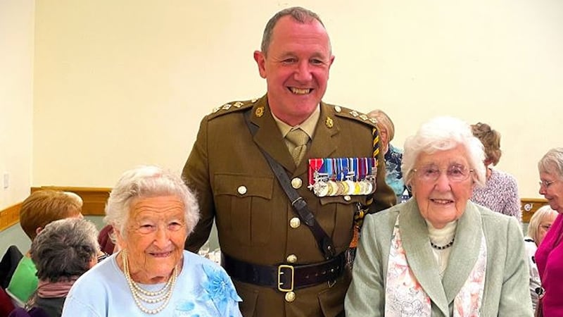 Kath Morris (left) and Gwenfron Picken pictured with Captain Huw Williams