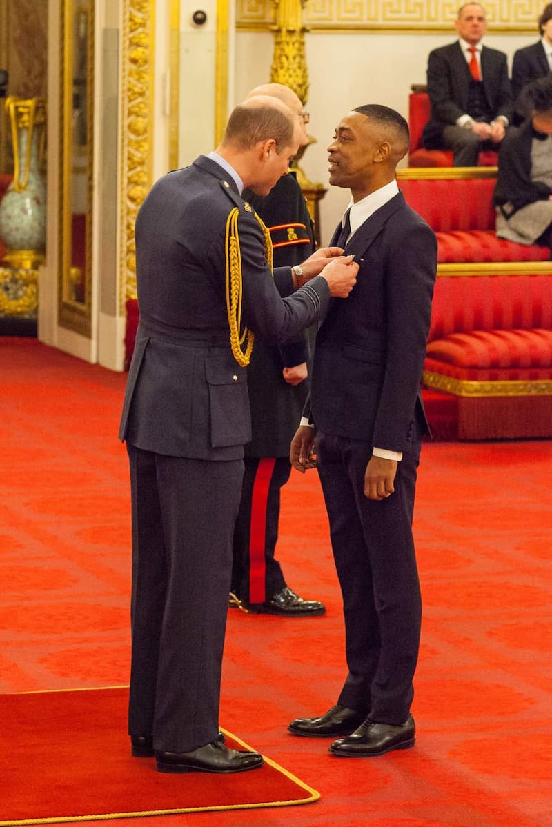 Richard Cowie, aka Wiley, is made an MBE by Prince William (Dominic Lipinski/PA)