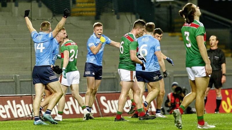 Dublin celebrate at the end of a dramatic GAA All-Ireland Senior Football Championship final after victory over Mayo at Croke Park, Dublin on Sunday December 19 2020. Picture by Philip Walsh. 
