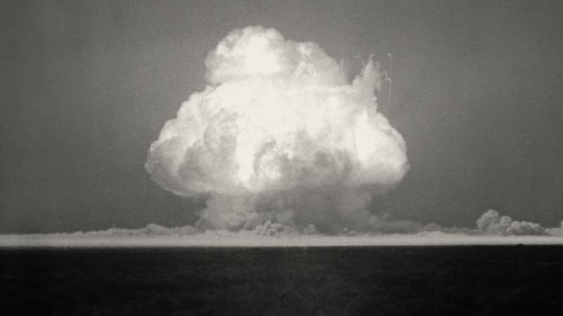 The mushroom cloud of the Arizona desert explosion in 1945