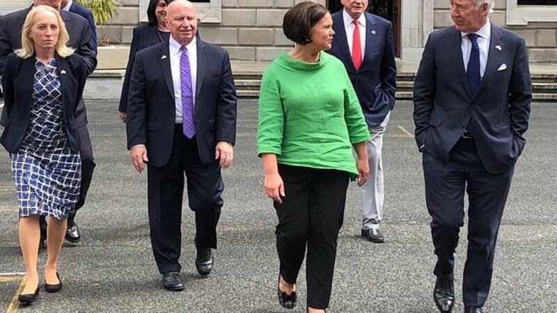 &nbsp;Sinn F&eacute;in leader Mary Lou McDonald with the bipartisan US congressional delegation, led by senior Democrat Richard Neal, at Leinster House in Dublin. Picture from Sinn F&eacute;in